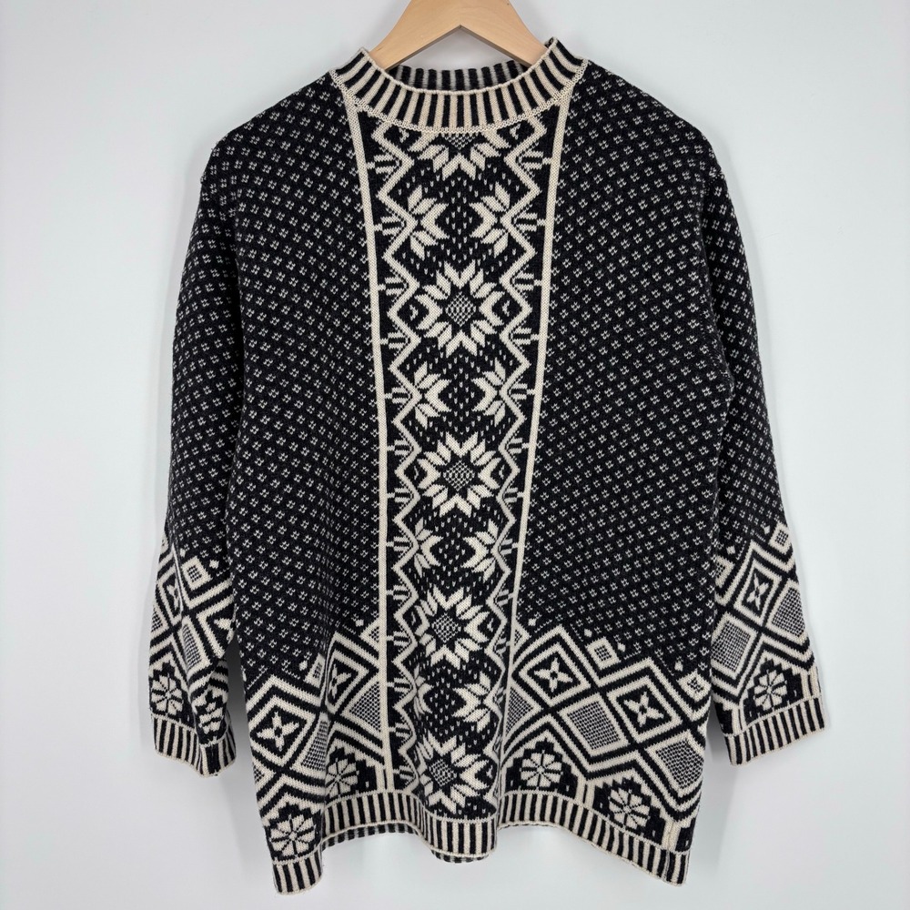 United Colors of Benetton Vintage Wool Nordic Fair Isle Sweater Womens S Black
